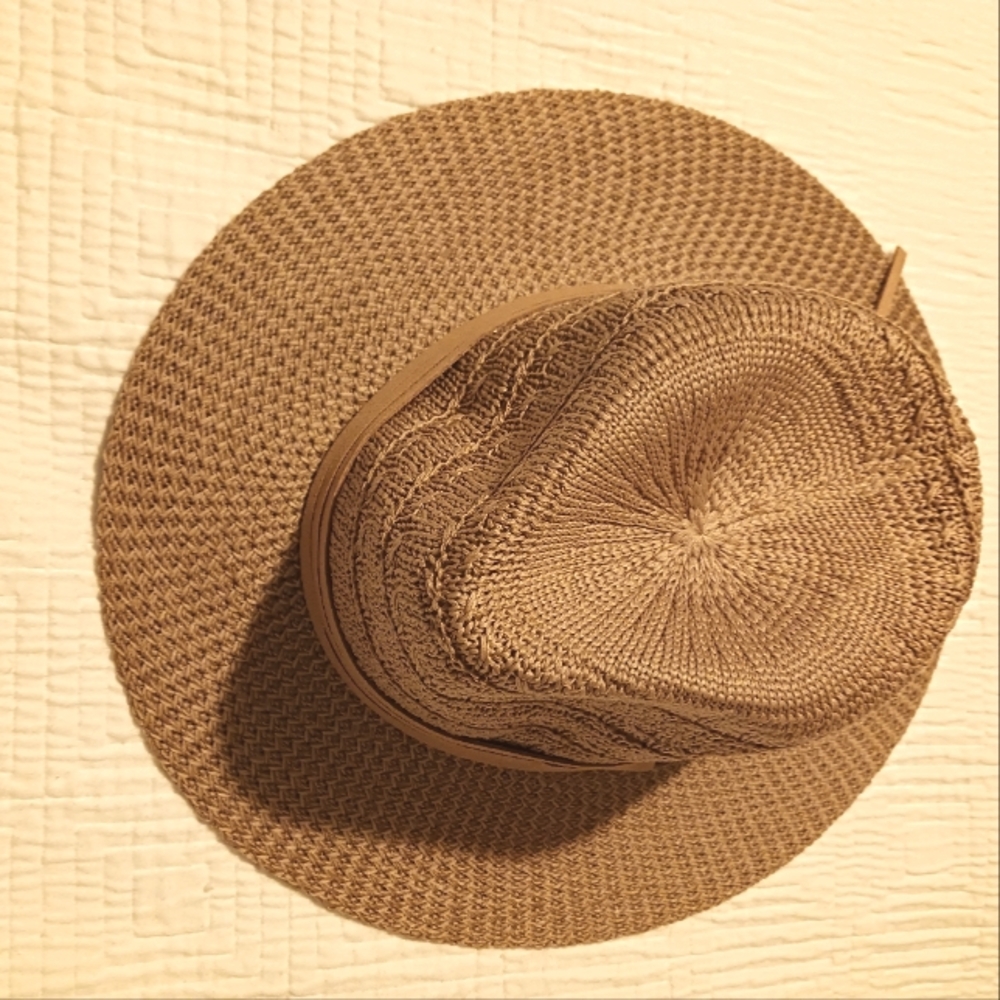 Straw Tan Boho Cowboy Summer Hat With Leather Tie Strings Osfa - Picture 2 of 8